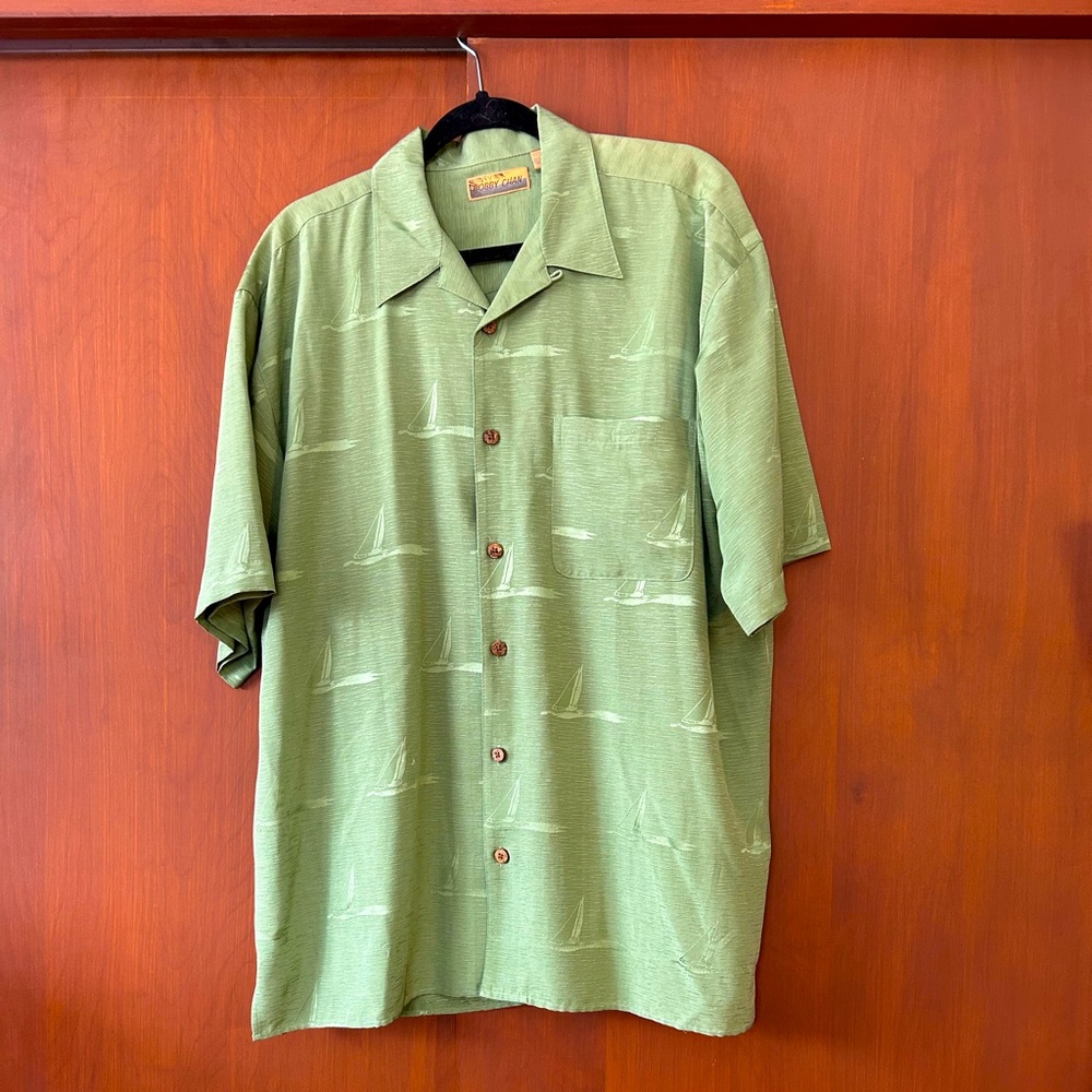 Bobby Chan green silk shirt